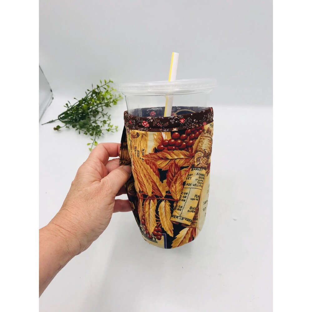 Drink Coozie w Handle Hot or Iced Drinks Cozy Insulated Vintage Ephemera